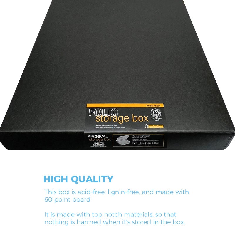 Lineco Folio Storage Box, Clamshell Design with Metal Edge. 18.5x24.5x1.75, Archival Boxboard, Organize and Preserve Photos, Prints, Cards, Magazines, Documents, Art, Ephemera, Family Records, Black - Image 5